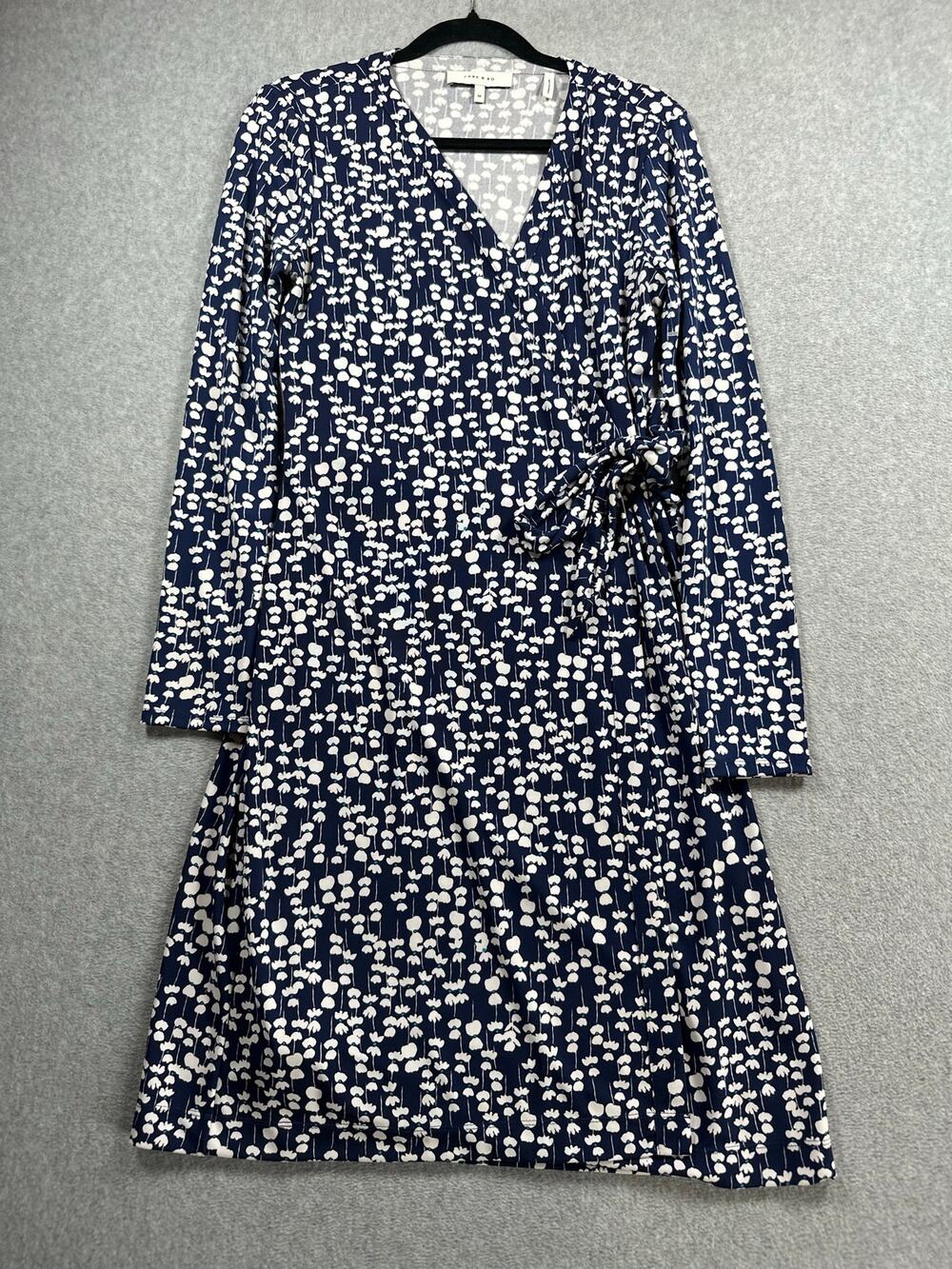 Lark & Ro Long Sleeve Wrap Dress Women's Medium Blue Floral V-Neck Tie Waist